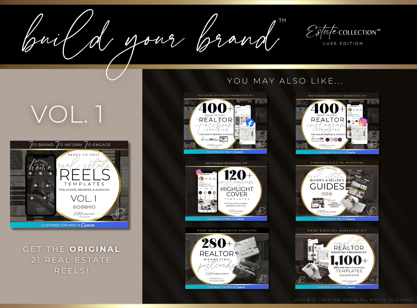21 Real Estate Marketing Reels. VOL. 2 – Canva Video Templates (Black / Brown)