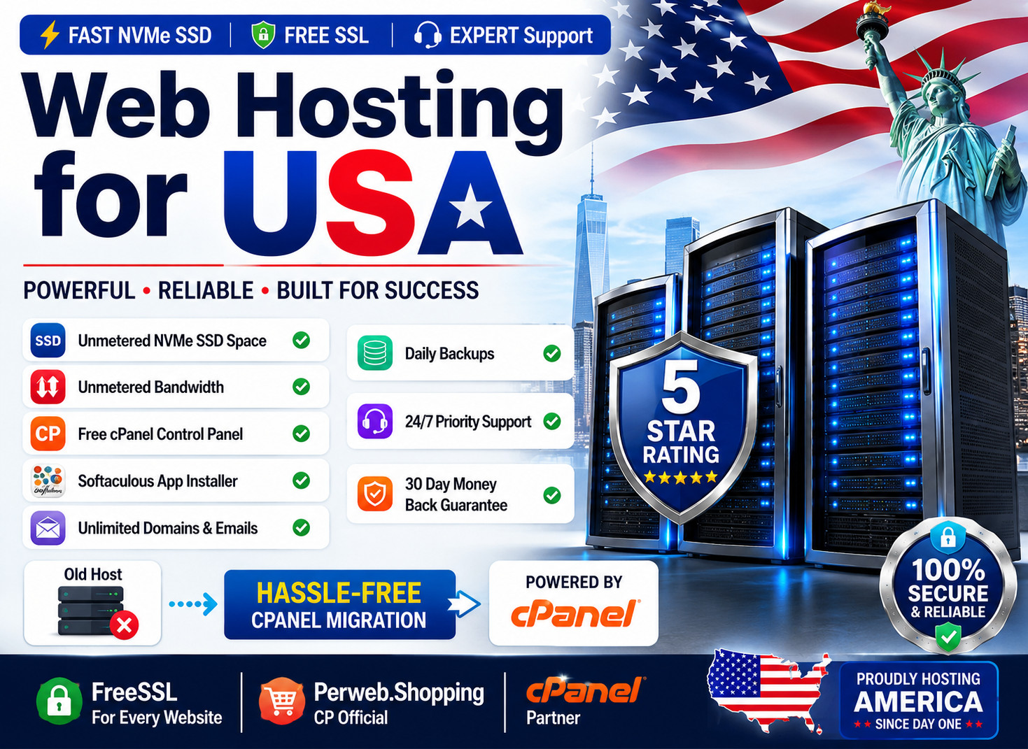 Web Hosting for USA – 🇺🇸 Lightning-Fast SSD + SSL | Secure Hosting $14.99/Year