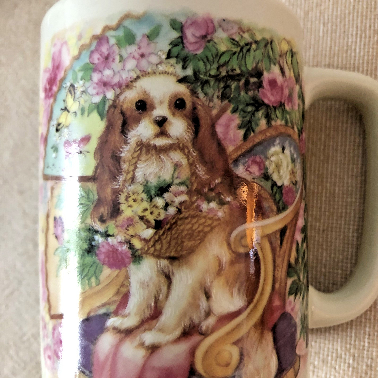 Vintage Otagiri Japan Dog Floral Mug Sunrise Publications Cavalier