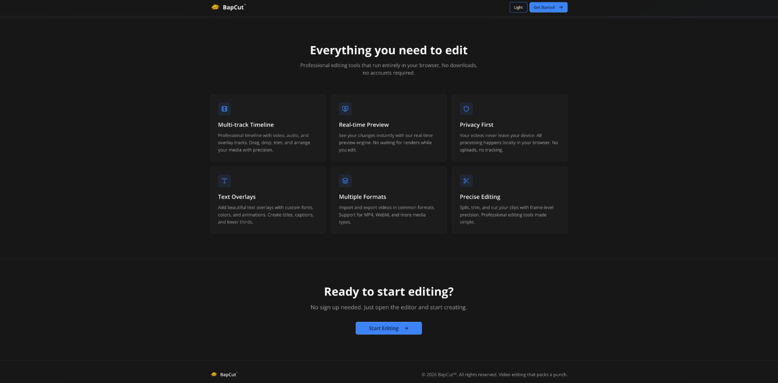 BapCut.com • Video Editor App + Website + Domain Brand Asset • CapCut-Style Tool