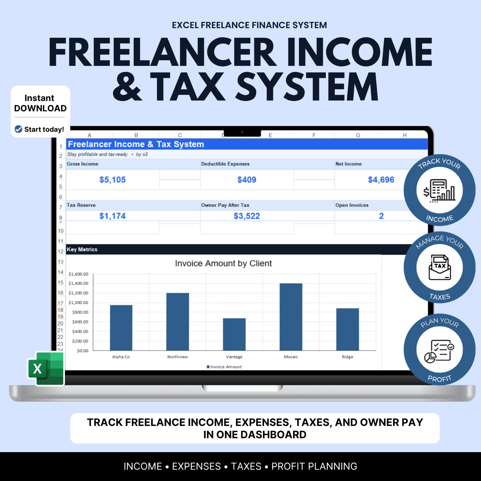 Freelancer Spreadsheet | Income Tracker, Expense Tracker, Tax Estimator