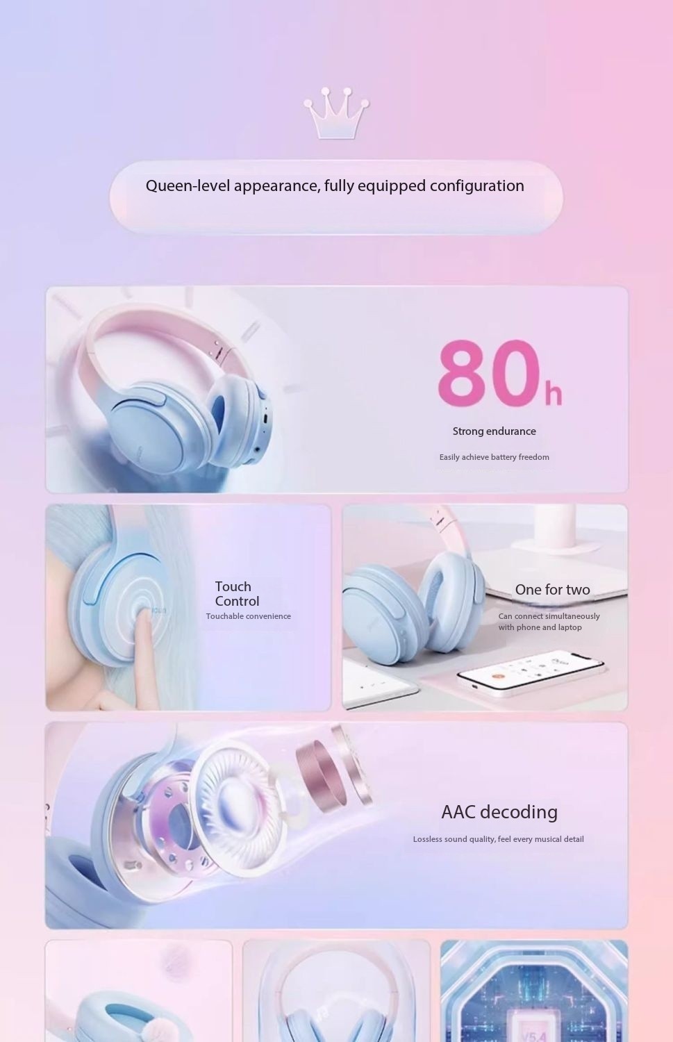 Pincun Queen Over-Ear Bluetooth Wireless Women’s Headset with Noise Cancellation